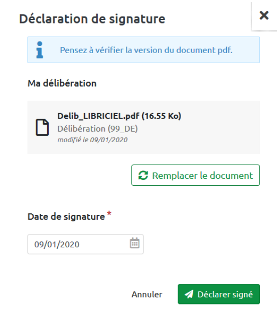 déclaration de signature dans webactes